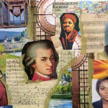 Collage of composers and lives featured in Seattle Choral Company's March 2025 Concert, including Mozart, Jasmine Barnes, Harriet Tubman